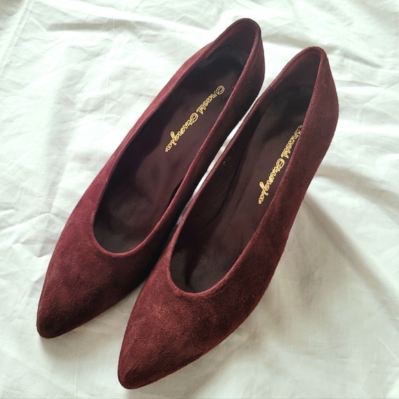 Arnold Churgin Burgundy Suede Heels, All Genuine Leather, Made in Spain - Picture 2 of 12